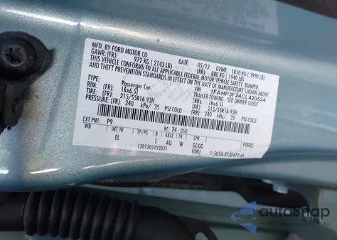 2012 Ford Focus Se из США, поврежденный, VIN 1FAHP3F24CL420524